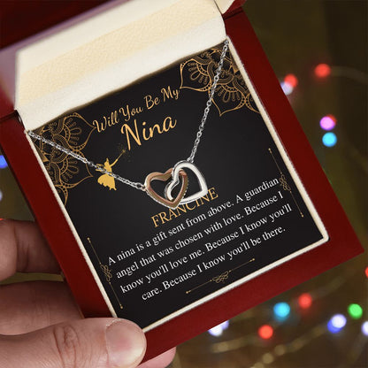 Godmother Proposal Necklace: Godmother Gift, Godmother Proposal,Fairy Godmother,Will You Be My Godmother,From Godchild,Interlock Heart #0463 nina