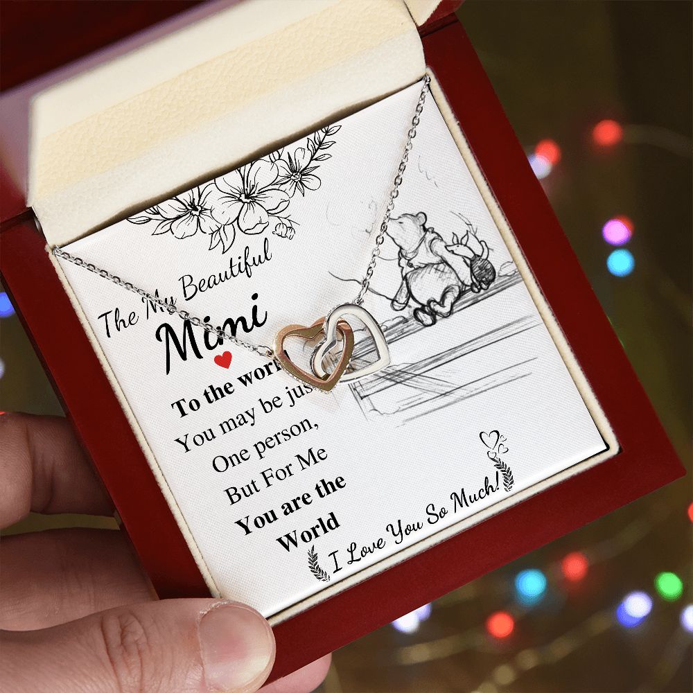 Meaningful Jewelry Gift Interlocking Heart Necklace for Mimi on Mothers Day, Jewelry for Nana, Personalized Message card, Gift for Grandma, Gift from Granddaughter and son correct