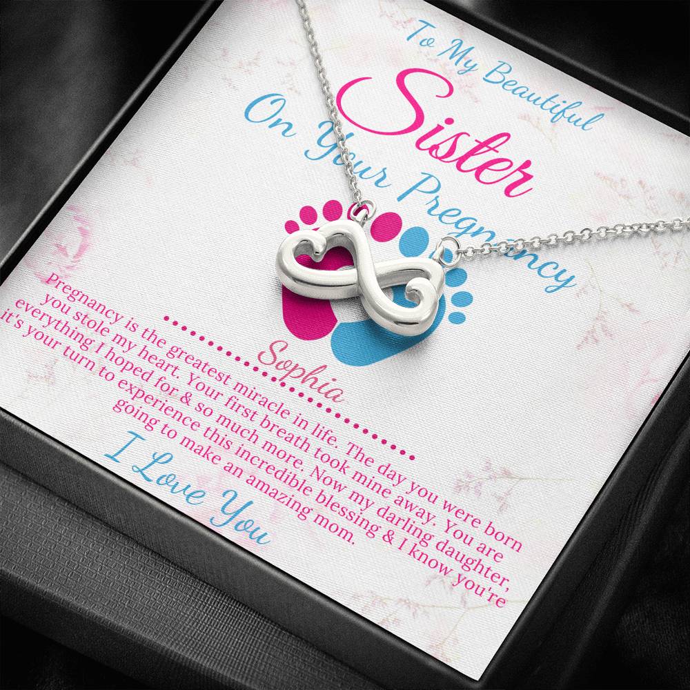 Pregnant Sister Gift For First Time Mom Gift, Pregnancy Necklace For Big Sister Reveal, Congratulations Pregnancy Gift,Infinity Heart #0216