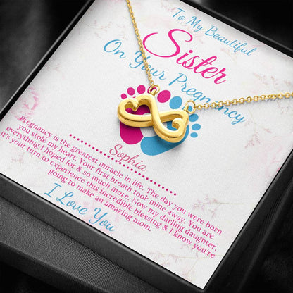 Pregnant Sister Gift For First Time Mom Gift, Pregnancy Necklace For Big Sister Reveal, Congratulations Pregnancy Gift,Infinity Heart #0216