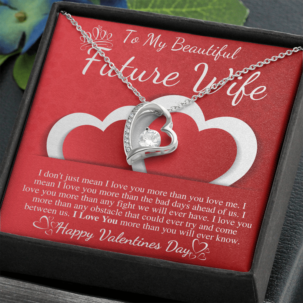 Meaningful Jewelry Gifts For Future Wife On Valentines Day Gift For Her Forever Lover Necklace From Future Husband Present For Female Fiance On Birthday Stainless Steel Cable Chain Necklace with Message Card Mahogany Luxury Box Variant