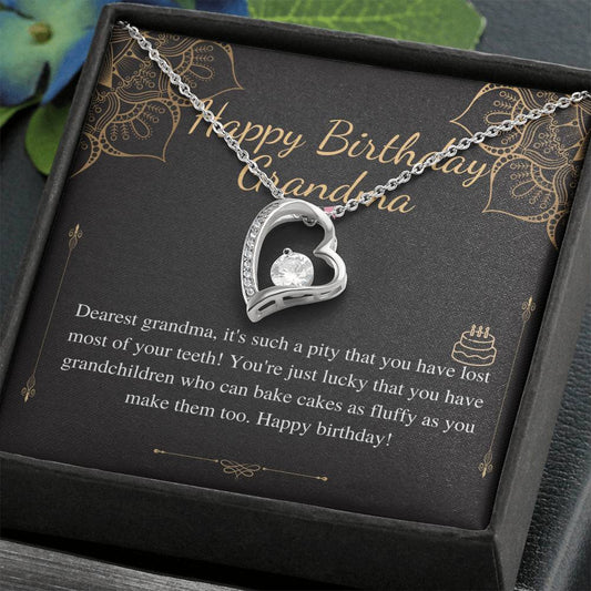 Grandma Birthday Gift Heart Necklace, Grandmother Birthday Jewelry, Grandma Necklace, Grandma Happy Birthday Gift, Message Card Quote  #0649