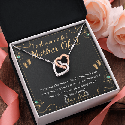 Second Time Mom Gift Necklace for Mom Gift for Birth of Second Child, Baby Number 2 Gift, Twin Mama Twin Baby Gift, Interlocking Heart #0245 beck