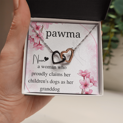 Meaningful Jewelry Gift Interlocking Heart Necklace for grandma from dog with card, Jewelry for dog grandma, funny dog grandma gift on mother day with personalized card