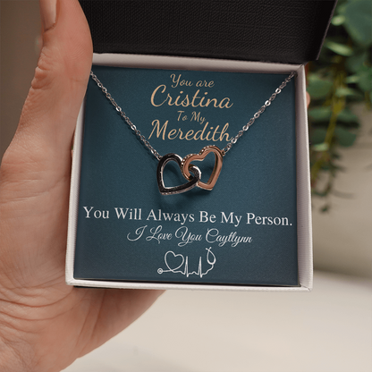 You Are The Cristina To My Meredith Necklace, Grey's Anatomy, Best Friend Gift, Grey Anatomy Gift, My Person Necklace, Linked Heart #0579 caytlynn