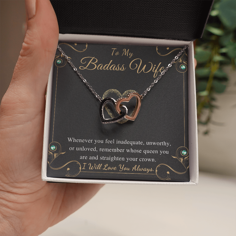 To My Badass Wife Interlocking Heart Necklace Gift from Husband Wife Birthday Valentines Day Gift For Wife Soulmate Necklace Gift Set