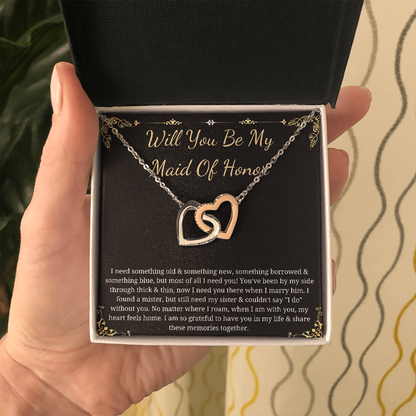 MJG Maid of honor Proposal gift from bride and groom , Interlocking heart necklace for MOH , Wedding gift , Will You Be My Maid Of Honour