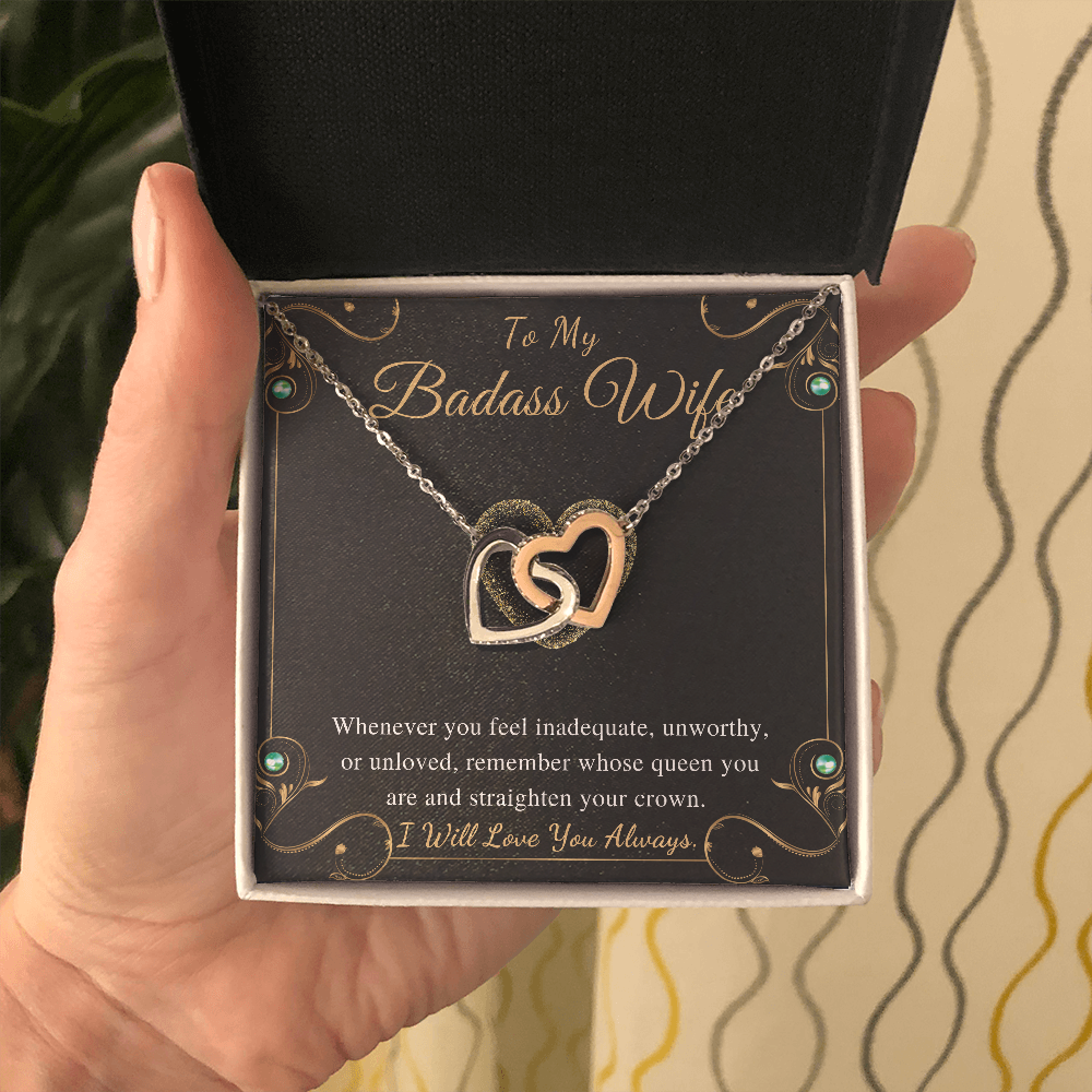 To My Badass Wife Interlocking Heart Necklace Gift from Husband Wife Birthday Valentines Day Gift For Wife Soulmate Necklace Gift Set