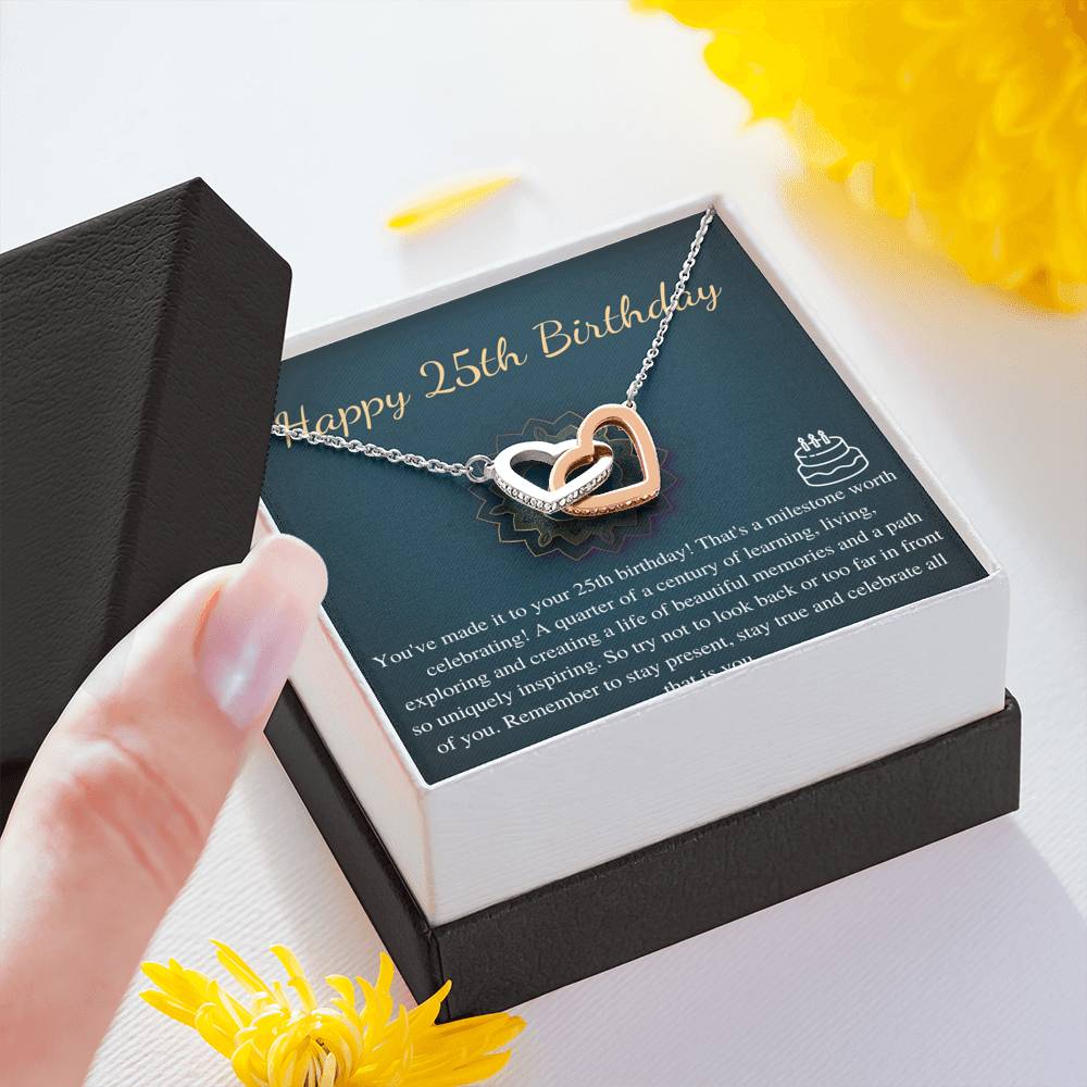 25th Birthday Nacklace Gift for Her 25 year old Gift Necklace With Card Happy 25 Birthday Linked Heart Necklace, Twenty fifth Birthday #0670