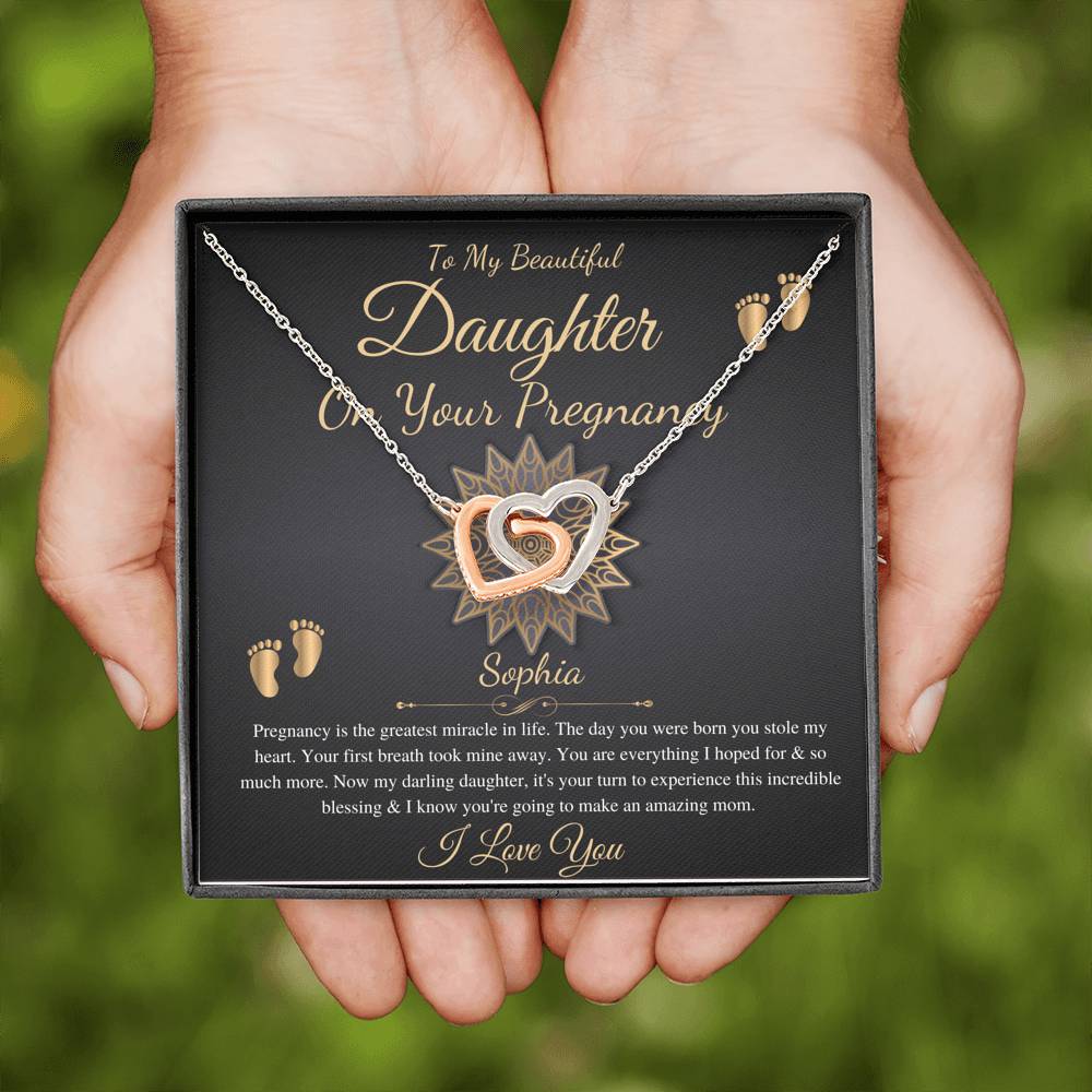 Pregnant Daughter Gift From Mother,First Time Mom Gift For Daughter, Congratulations Pregnancy Gift, New Mom Necklace, Interlocking Heart #0211