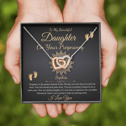 Pregnant Daughter Gift From Mother,First Time Mom Gift For Daughter, Congratulations Pregnancy Gift, New Mom Necklace, Interlocking Heart #0211