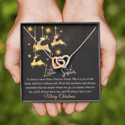 Little Sister Christmas Gift Necklace Christmas Gift for Little SisterJewelry Gift for Sister Custom Necklace With Card, Linked Heart #0822