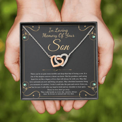 Memorial gift Son Loss of Son In Memory of Son Sorry for your loss of Son loss of loved one, bereavement gift, Interlocking Heart #0331