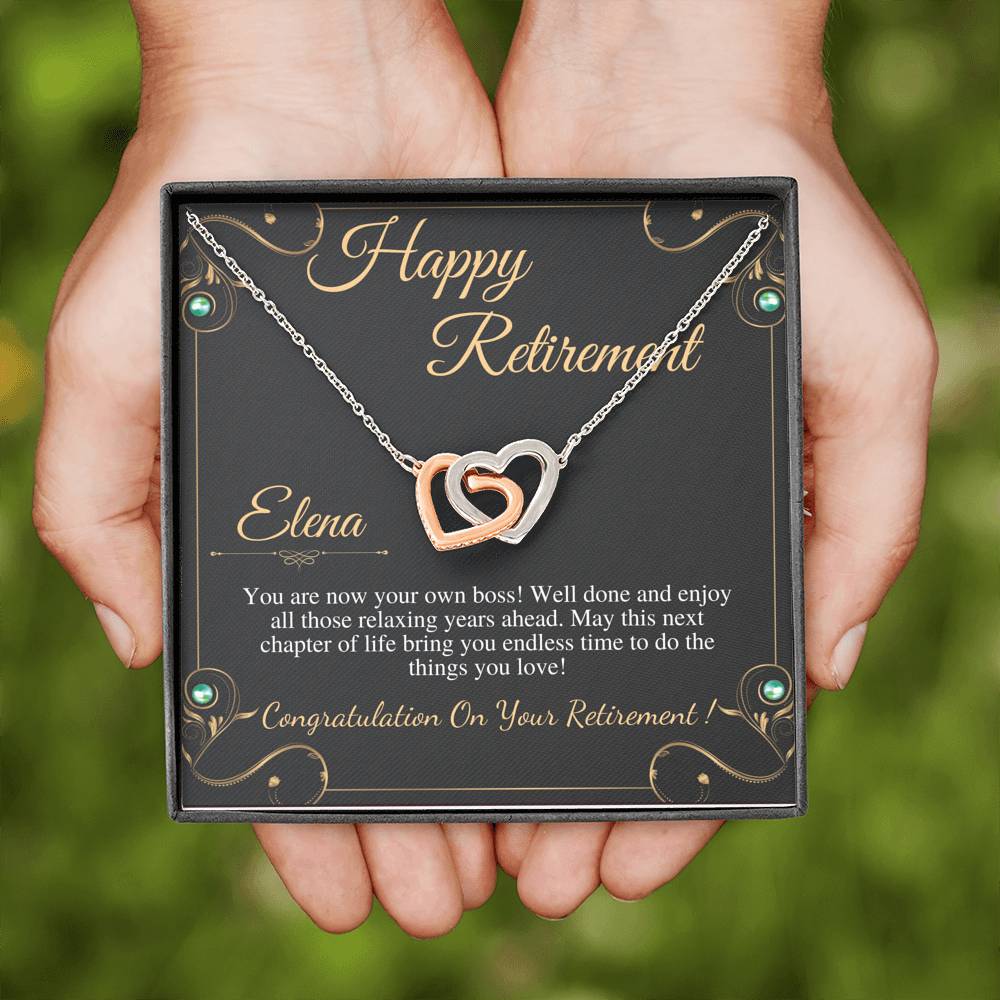Retirement Gifts for Women Necklace, Teacher Retirement Gift Necklace For Women Coworker Retirement Gift For Nurses Interlocking Heart #0358 elena