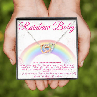 Rainbow Baby Gift for Mom, Rainbow Baby Card, Godchild Gift,Miracle Baby,Rainbow Baby Shower Gift,After Miscarriage,Interlocking Heart #0230 fainal