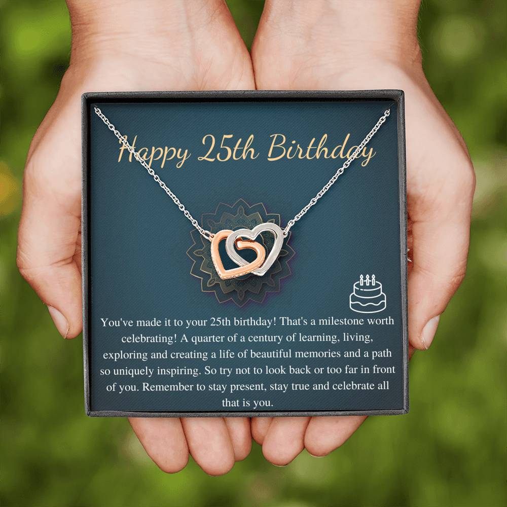 25th Birthday Nacklace Gift for Her 25 year old Gift Necklace With Card Happy 25 Birthday Linked Heart Necklace, Twenty fifth Birthday #0670
