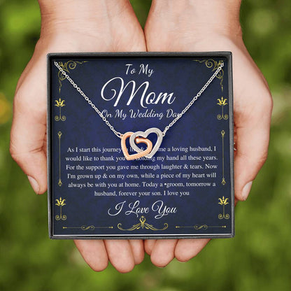 Interlocking Heart,Groom To Mother Gift,Son To MoM On Wedding Day Necklace,,Mom Of The Groom Gift From Son, Mom Wedding Gift From Son #0177