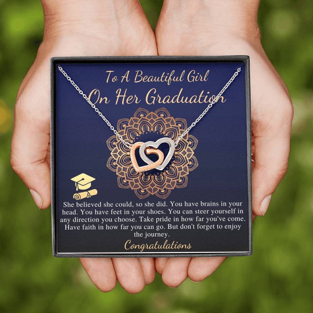 Graduation Necklace Gift, Congratulations Jewelry Gift, Friend Grad Gift, Message, Quotes, Gift Idea, For Daughter, Linked Heart #0840