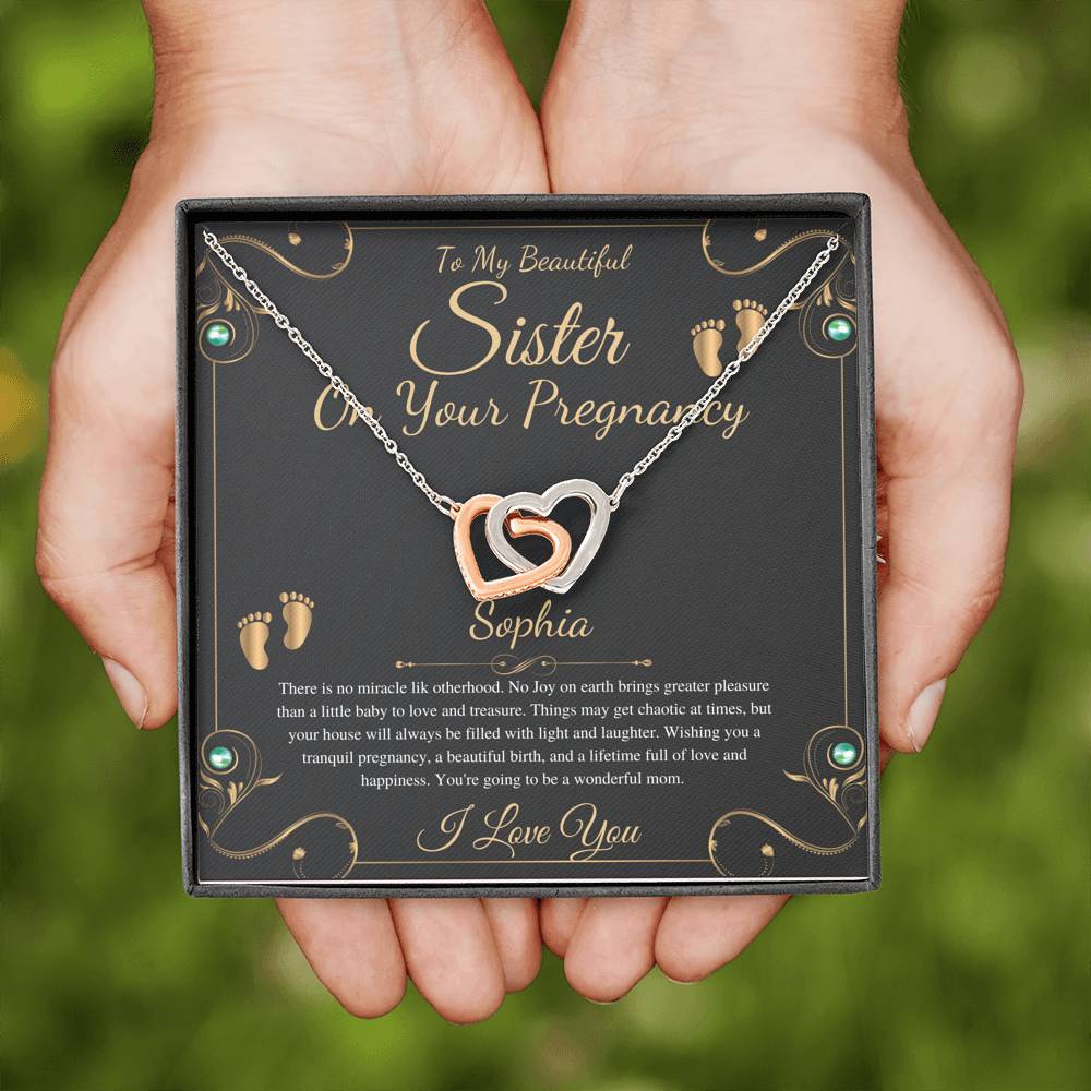Pregnant Sister Gift For First Time Mom Gift, Pregnancy Necklace For Big Sister, Congratulations Pregnancy Gift, Interlocking Heart #0216