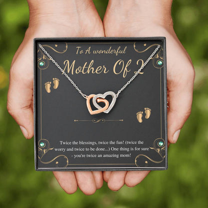 Second Time Mom Gift Necklace for Mom Gift for Birth of Second Child, Baby Number 2 Gift, Twin Mama Twin Baby Gift, Interlocking Heart #0245