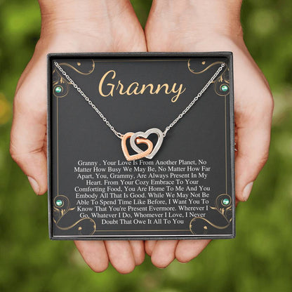 Gift For Granny Necklace, Granny Birthday Gift From Granddaughter/Grandson To Granny Necklace Granny Bday Gift Idea, sInterlock Hearts #0500