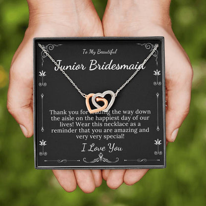 Interlocking Heart,Junior Bridesmaid Gift Necklace Flower Girl Gift for Junior Bridesmaid, jr Bridesmaid Jewelry For Little Girl #0124