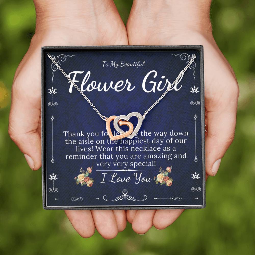 Interlocking Heart, Flower Girl Gift, Flower Girl Necklace, Bridal Party Gifts On Wedding Flower Girl Proposal, Junior Bridesmaid Gift #0125