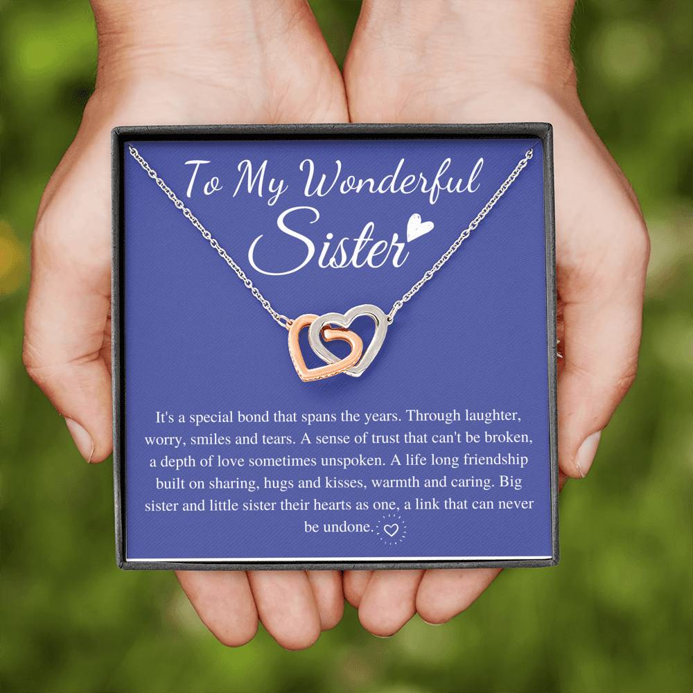 Wonderful Sisters Necklace, Birthday Gift For Sister, Little Sister, big Sister, Sister Christmas Gift With Love Message, Linked Heart #0570