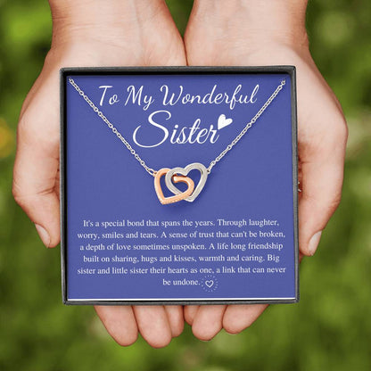 Wonderful Sisters Necklace, Birthday Gift For Sister, Little Sister, big Sister, Sister Christmas Gift With Love Message, Linked Heart #0570