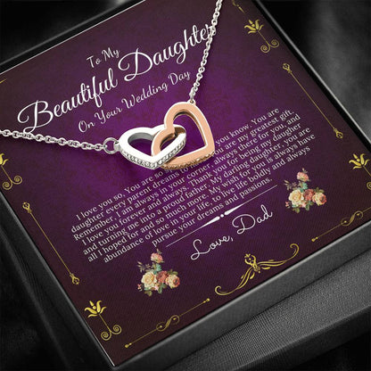 Interlocking Heart Necklace, Jewelry Gift for Daughter on Wedding Day from Dad, Bride Gift from Dad, Daughter Wedding Gift from Father #0062