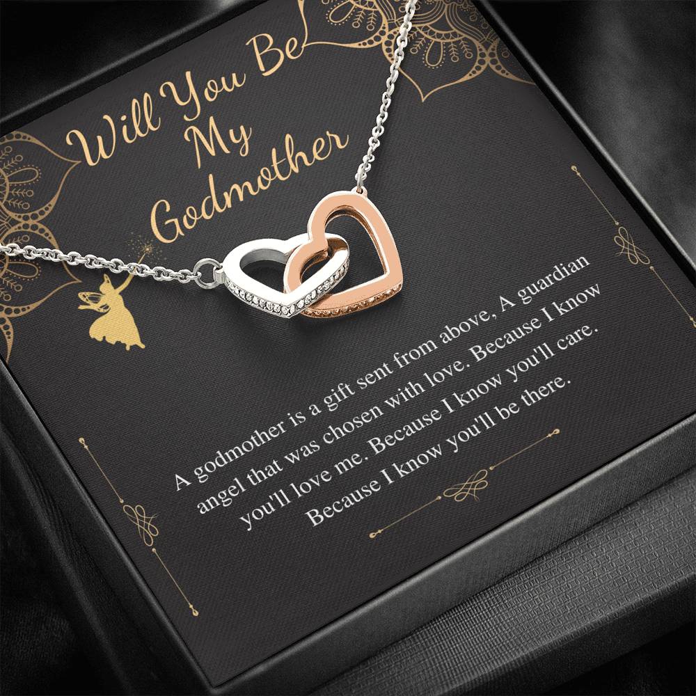 Godmother Proposal Necklace: Godmother Gift, Godmother Proposal,Fairy Godmother,Will You Be My Godmother,From Godchild,Interlock Heart #0463