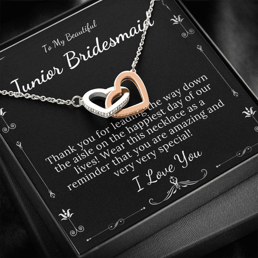 Interlocking Heart,Junior Bridesmaid Gift Necklace Flower Girl Gift for Junior Bridesmaid, jr Bridesmaid Jewelry For Little Girl #0124