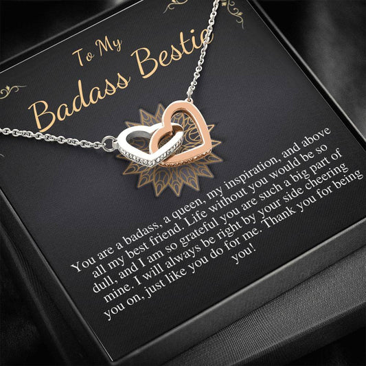 To My Badass Bestie Necklace, Gift For Friends, BFF Gift, Friendship Gift, Friendship Necklace, Friend Christmas Gift,Linked Heart #0594