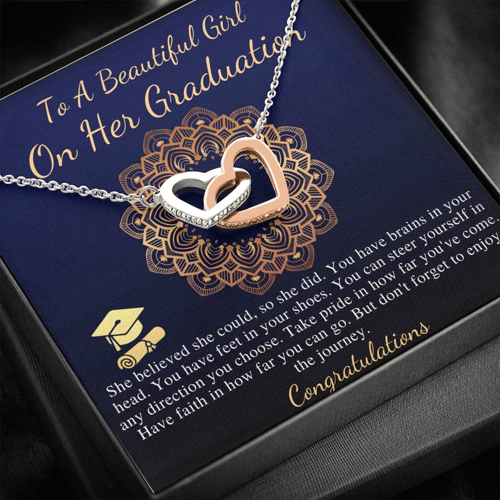 Graduation Necklace Gift, Congratulations Jewelry Gift, Friend Grad Gift, Message, Quotes, Gift Idea, For Daughter, Linked Heart #0840