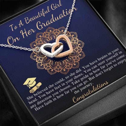 Graduation Necklace Gift, Congratulations Jewelry Gift, Friend Grad Gift, Message, Quotes, Gift Idea, For Daughter, Linked Heart #0840