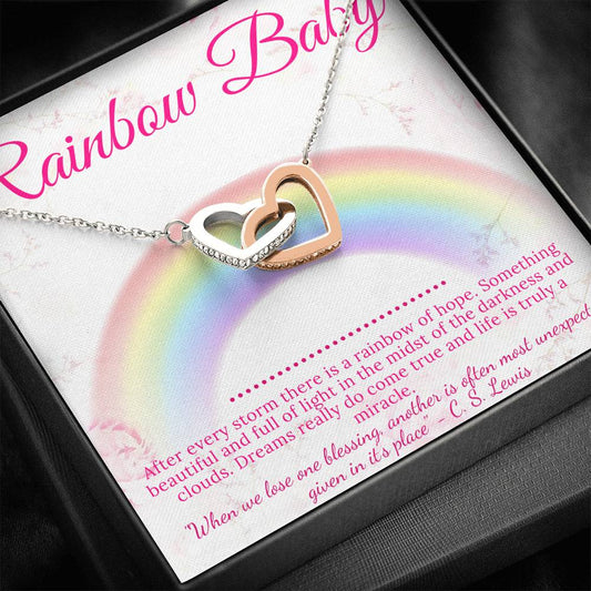Rainbow Baby Gift for Mom, Rainbow Baby Card, Godchild Gift,Miracle Baby,Rainbow Baby Shower Gift,After Miscarriage,Interlocking Heart #0230 fainal