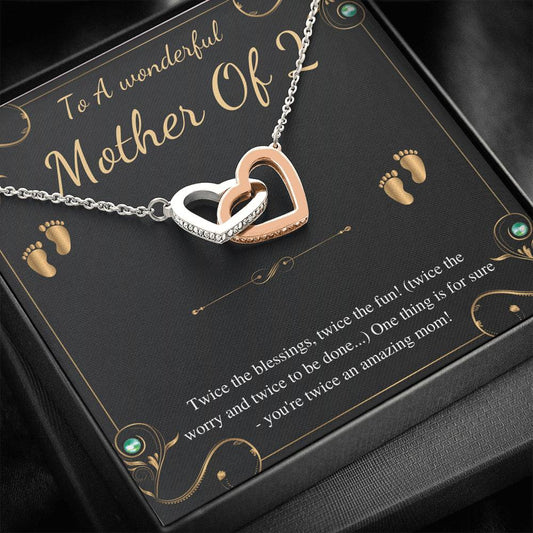 Second Time Mom Gift Necklace for Mom Gift for Birth of Second Child, Baby Number 2 Gift, Twin Mama Twin Baby Gift, Interlocking Heart #0245