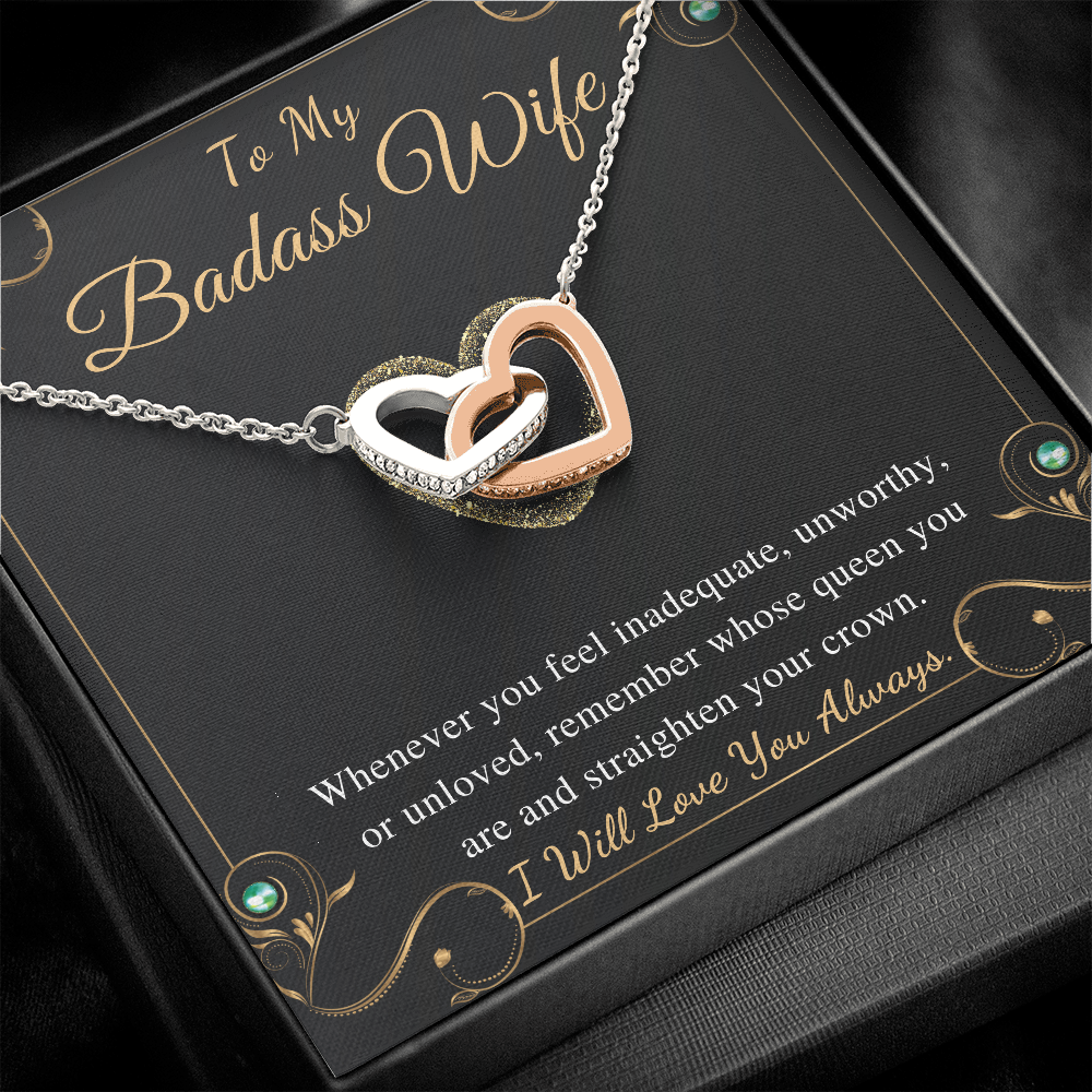To My Badass Wife Interlocking Heart Necklace Gift from Husband Wife Birthday Valentines Day Gift For Wife Soulmate Necklace Gift Set