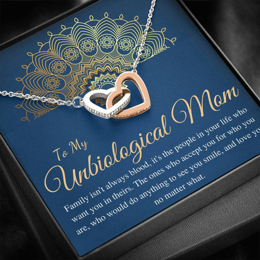 Unbiological Mom Gift Necklace, Bonus Mom, Second Mom, Stepmom Birthday Gift, Other Mother, Foster Mom, Mother in Law, Interlock Heart #0522