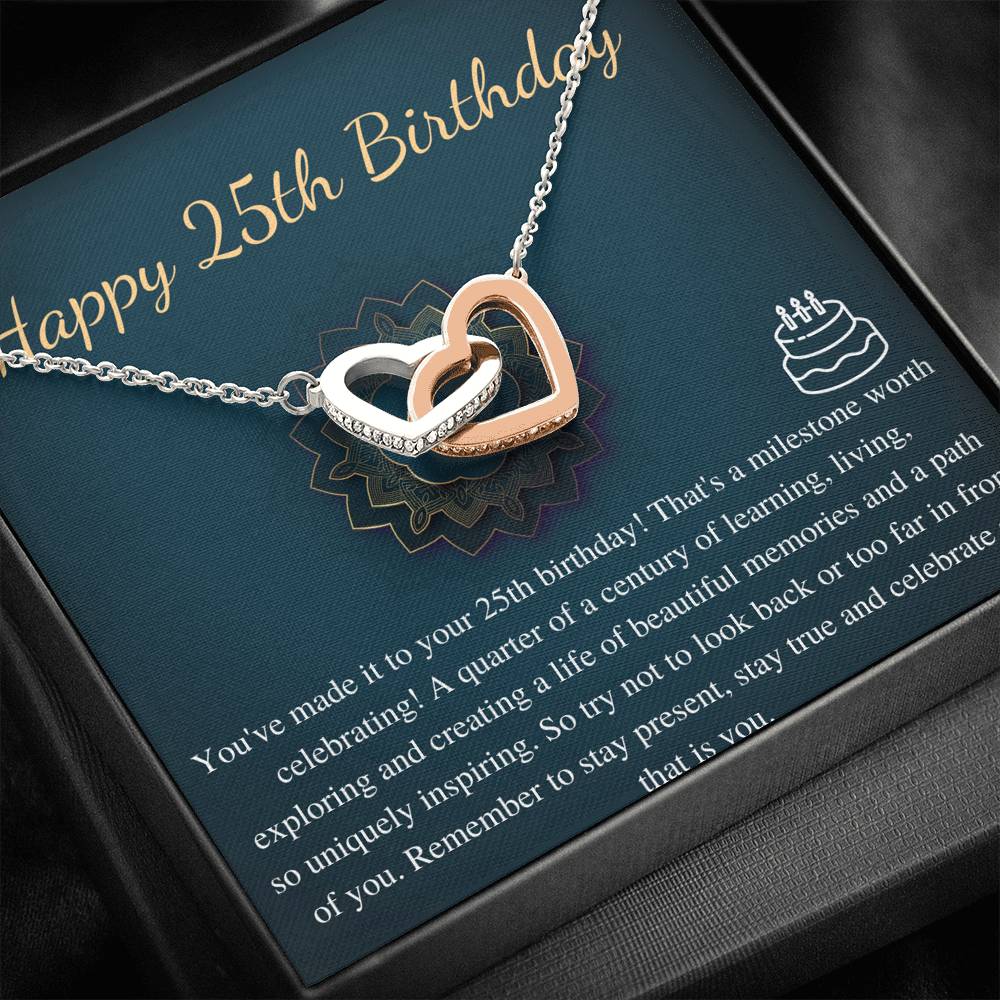 25th Birthday Nacklace Gift for Her 25 year old Gift Necklace With Card Happy 25 Birthday Linked Heart Necklace, Twenty fifth Birthday #0670