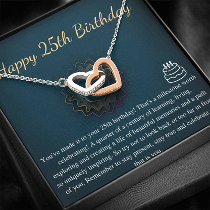 25th Birthday Nacklace Gift for Her 25 year old Gift Necklace With Card Happy 25 Birthday Linked Heart Necklace, Twenty fifth Birthday #0670