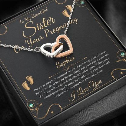 Pregnant Sister Gift For First Time Mom Gift, Pregnancy Necklace For Big Sister, Congratulations Pregnancy Gift, Interlocking Heart #0216
