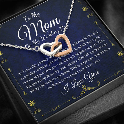 Interlocking Heart,Groom To Mother Gift,Son To MoM On Wedding Day Necklace,,Mom Of The Groom Gift From Son, Mom Wedding Gift From Son #0177