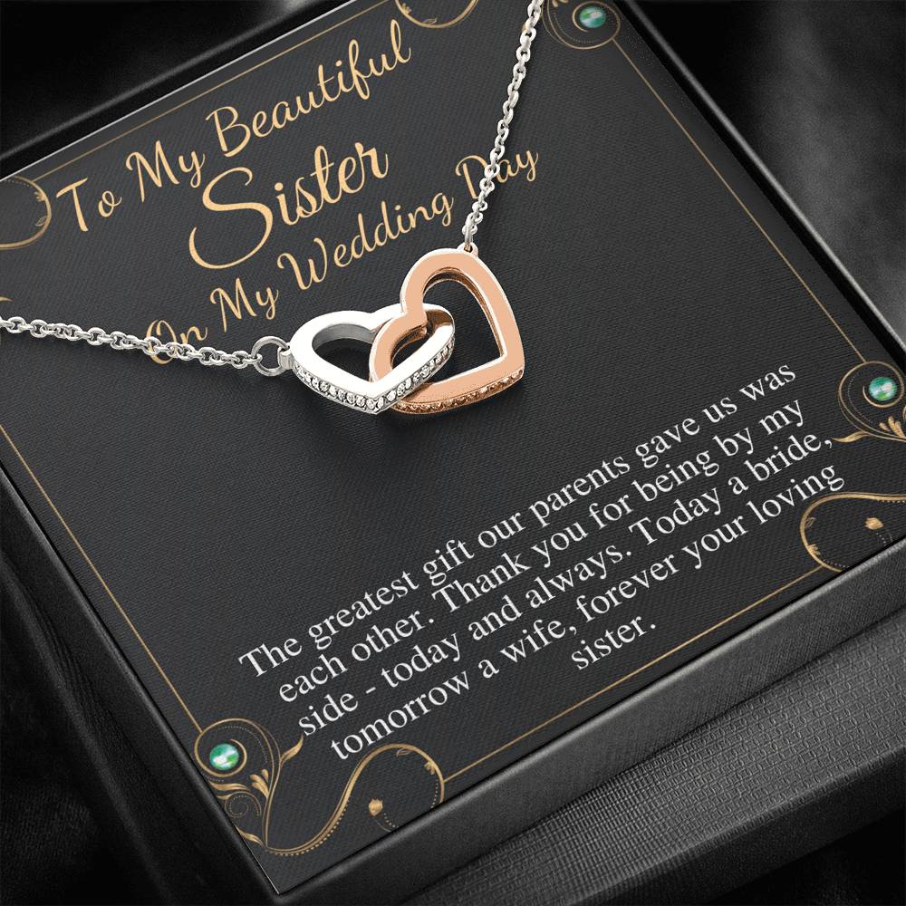 Sister of the Bride Gift Necklace, Sister Wedding Gift from Bride to Sister rehearsal dinner Gift to Sister on Wedding Day, Link Heart #0099