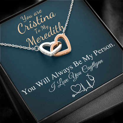 You Are The Cristina To My Meredith Necklace, Grey's Anatomy, Best Friend Gift, Grey Anatomy Gift, My Person Necklace, Linked Heart #0579 caytlynn
