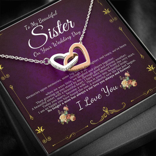 Interlocking Heart Sister Wedding Gift from Sister Wedding Day Gift for Bride from Sister Rehearsal Dinner Gift from Brother to Sister #0089