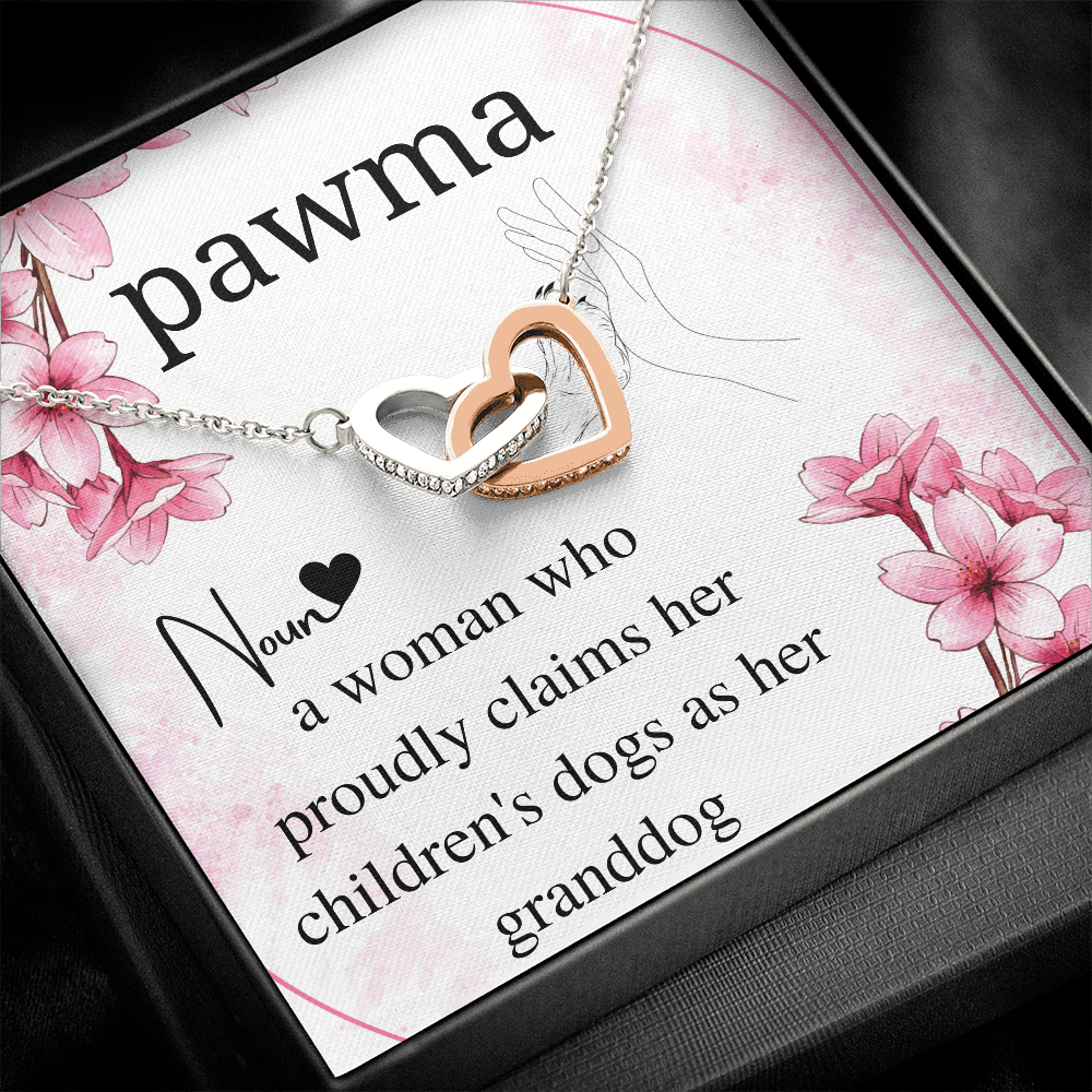 Meaningful Jewelry Gift Interlocking Heart Necklace for grandma from dog with card, Jewelry for dog grandma, funny dog grandma gift on mother day with personalized card