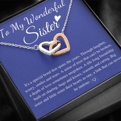 Wonderful Sisters Necklace, Birthday Gift For Sister, Little Sister, big Sister, Sister Christmas Gift With Love Message, Linked Heart #0570