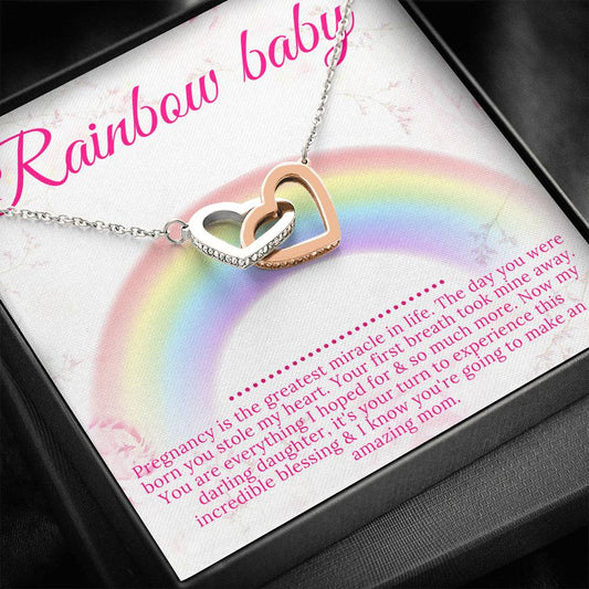 Rainbow Baby Gift for Mom, Rainbow Baby Card, Godchild Gift,Miracle Baby,Rainbow Baby Shower Gift,After Miscarriage,Interlocking Heart #0230