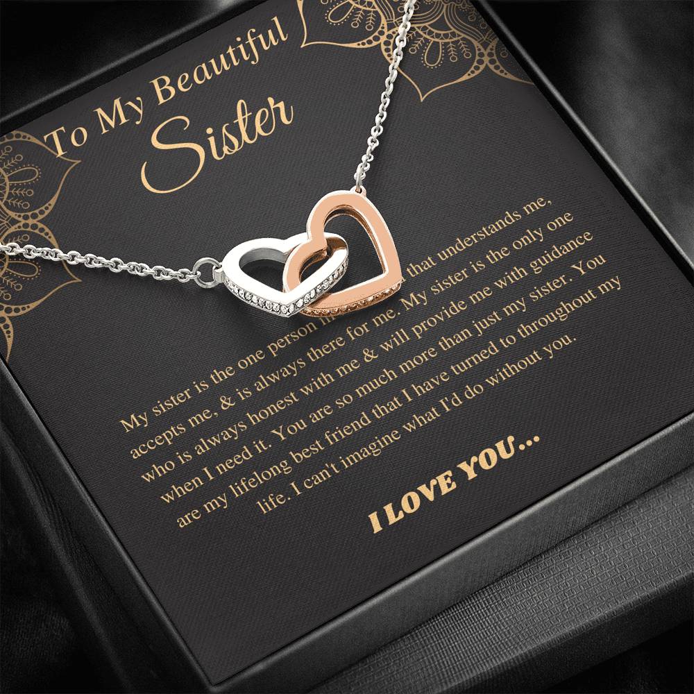 To My Sister Necklace, Birthday Gift For Sister, Present For Sister, Sister Christmas Gift, From Brother,2 Heart Necklace,Linked Heart #0544